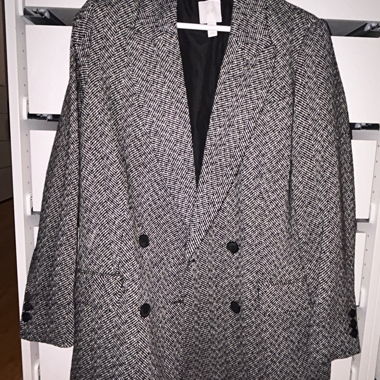 Long grey chevron-pattern blazer