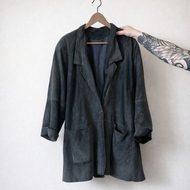 Blazer lungo in camoscio nero-blu