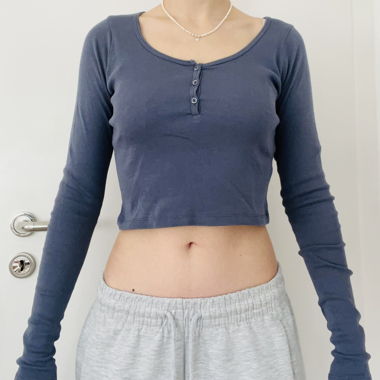 Cropped, long sleeve, Navy-Blue Top