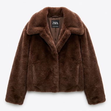 Zara Brown Faux Fur Cropped Jacket