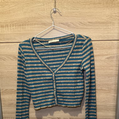Cardigan à rayures, bleues et beige