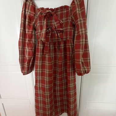 Red Check Dress with Puff Sleeves