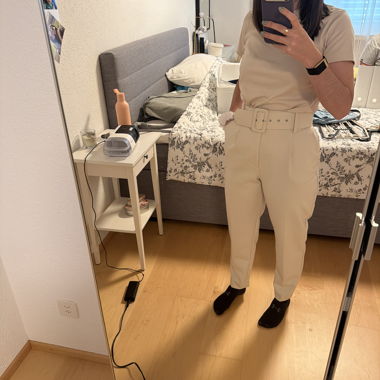 Zara Beige High-Waist Pants with Belt