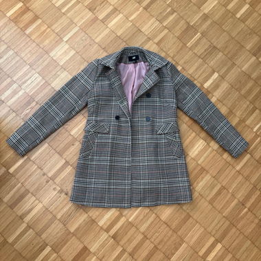 Cappotto a quadri grigio e blu