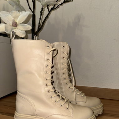 Beige Leder Stiefel - Primark