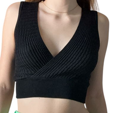 Schwarzes Strick-Crop-Top