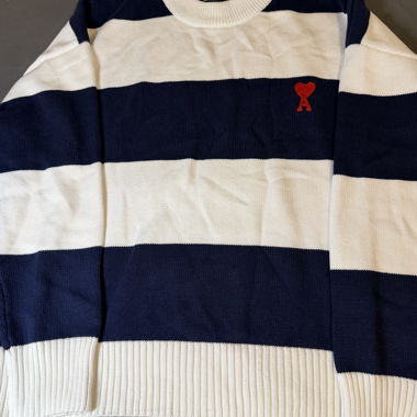 Ami gestreifter Strickpullover Navy/Weiss