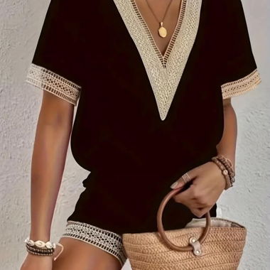 Lace Trim Summer Two-Piece Set black M 38 