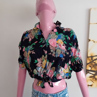 Bluse, S, schwarz mit blumen