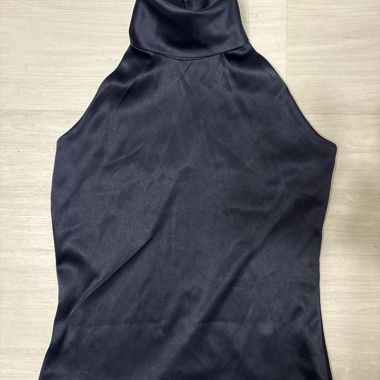 Top halter in raso blu navy