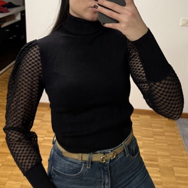 Pull Zara noir élégant manches dentelle S