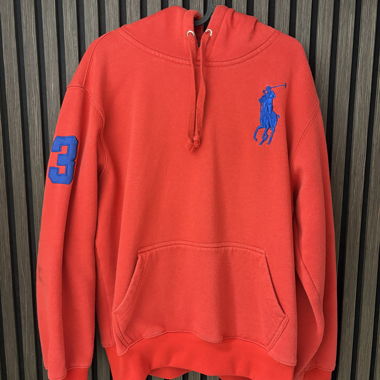 Red Hoodie with Blue Polo Logo