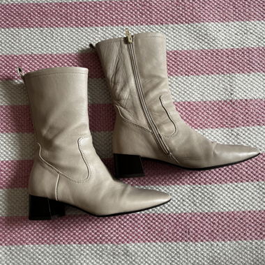 Beige Leather Ankle Boots