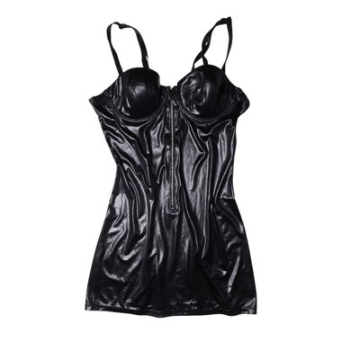 Kunstleder-Bodycon-Minikleid mit Reissverschluss vorne