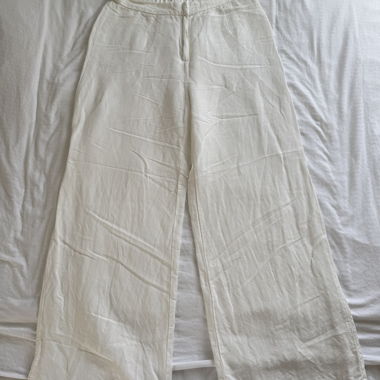 Pantalon en mélange de lin blanc