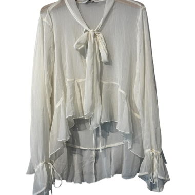 White Chiffon Blouse with Bow