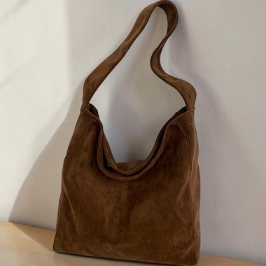 Café-brown casual bag in suede look