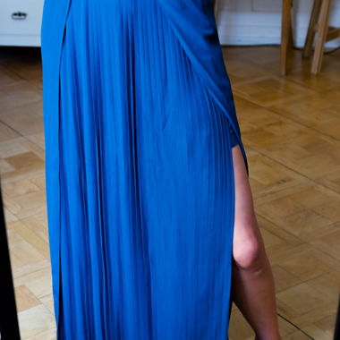 Jupe midi longue plissée bleue