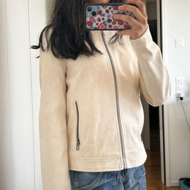 Desigual Bikerjacke in Creme mit Wildleder-Effekt