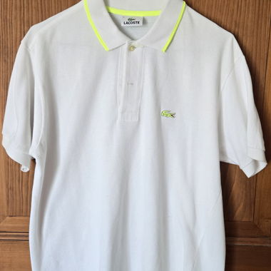 White Lacoste polo with fluo trims