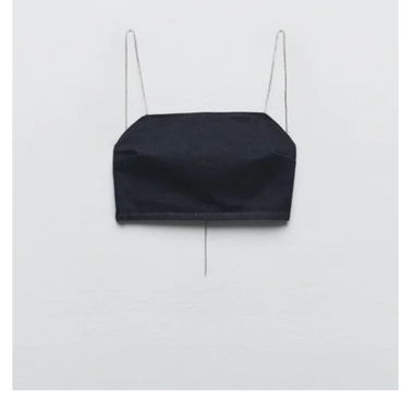 Black Denim Rhinestone Crop Top