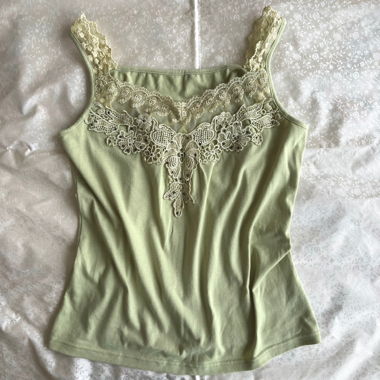Pastel Green floral lace and mesh trim cami top