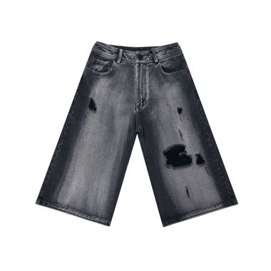 Distressed Wide-Leg Denim Shorts