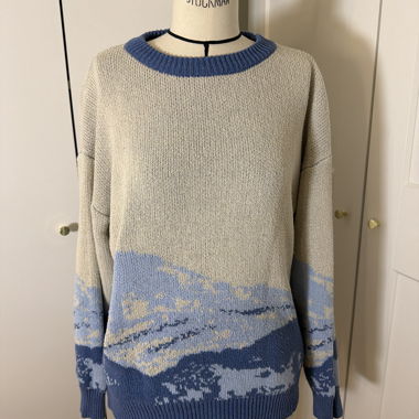 Pullover in Blau und Beige aus Strick