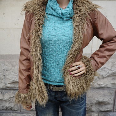Braune Vintage-Jacke aus Kunstpelz
