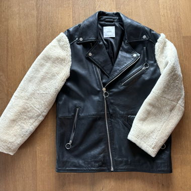 Leder Jacke mit Lammfell Imitat Details