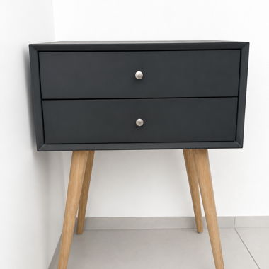 Table de nuit noire avec 2 tiroirs