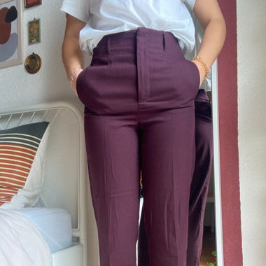 Pantalon coupe droite prune 