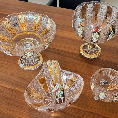Set di ciotole di cristallo boho placcate oro 24k