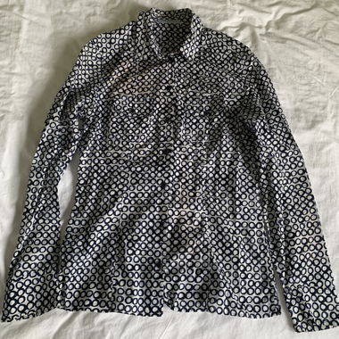Strenesse blouse – black-and-white pattern, long-sleeved