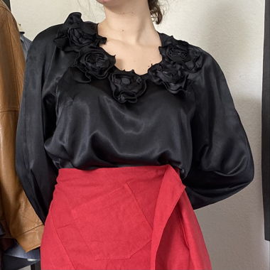  Vicky Valère Vintage Statement Blouse Flowers 