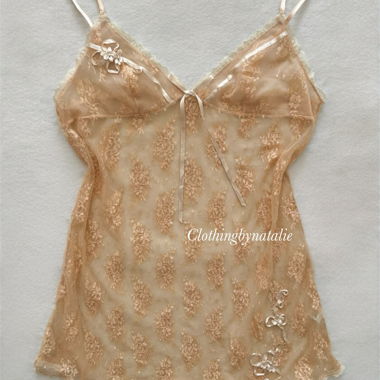 Romantisches Orange Transparente-Spitzen-Slip Größe M