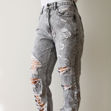 Jeans Mom déchirés, gris