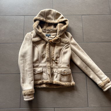 Beige women's coat with hood