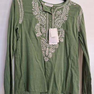 Embroidered Cotton Blouse Green XS