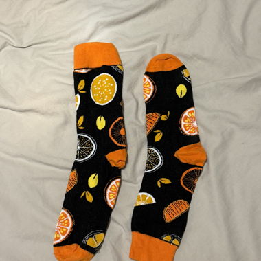 Orange and black citrus fruit socks