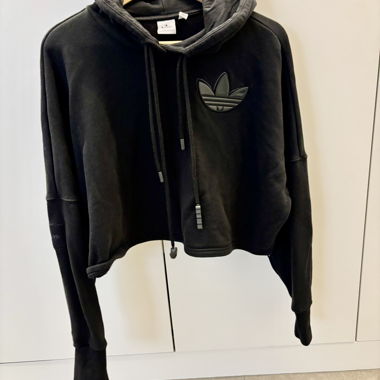 Adidas black cropped Trefoil hoodie M