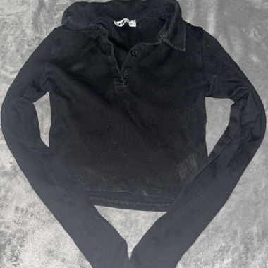Black Long-Sleeve Polo Shirt XS