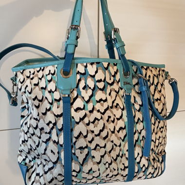 Longchamp turquoise bag, fabric and leather