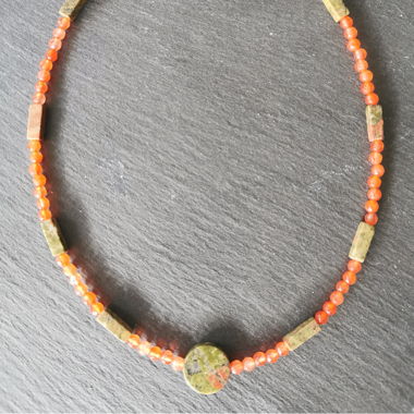 Jade necklace with Unakite elements