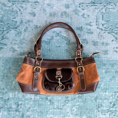 Mini borsa in camoscio con effetto cavallino in pelle