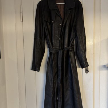 Long Vintage Leather Coat with Belt