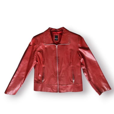 Veste en cuir rouge ICY, look verni