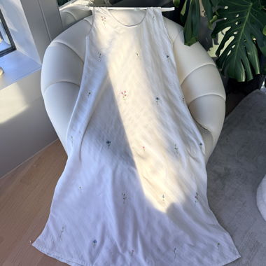 100% Baumwolle Maxi Kleid mit Blumenstickerei