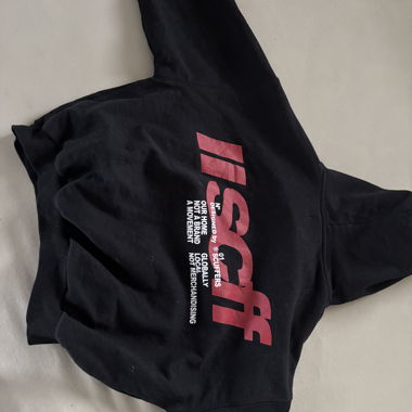Black hoodie with red print