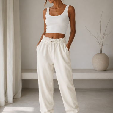 Pantaloni da jogging Zara crema-bianco